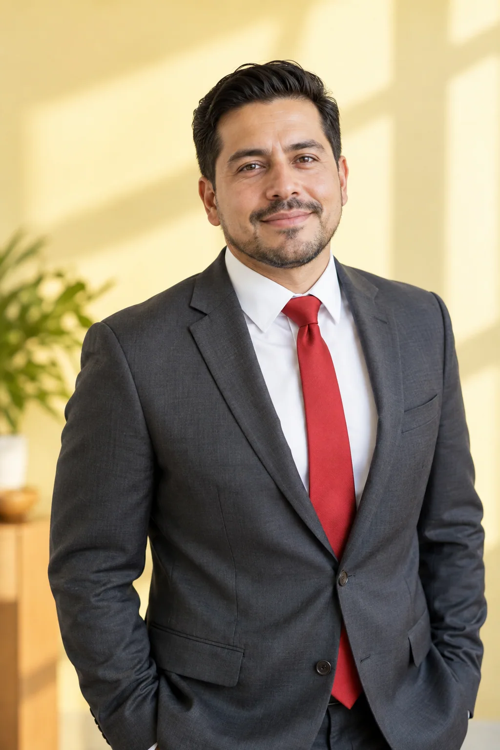 Portrait of a fictional attorney in a dark suit